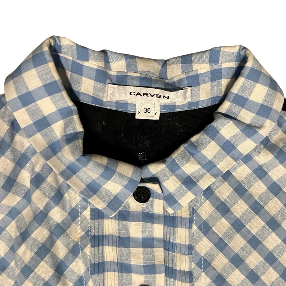 Carven Blue White Black Sleeveless Checker Button Dress Size 4 - Picture 2 of 6